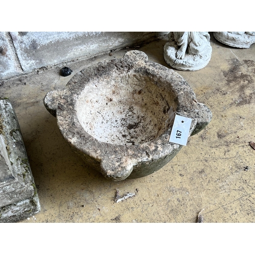 167 - A marble mortar, width 37cm, height 18cm