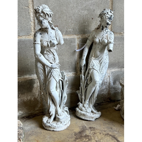 168 - Two painted metal garden figural ornaments, larger height 61cm