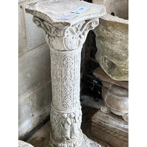 169 - A garden planter on associated plinth, a garden column and two circular garden planters