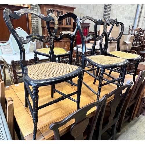 175 - Five Victorian mother of pearl inlaid papier mache cane seat chairs