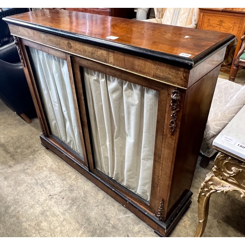 179 - A Victorian gilt metal mounted inlaid walnut two door pier cabinet, width 121cm, depth 32cm, height ... 