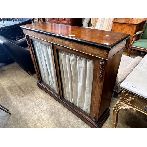 179 - A Victorian gilt metal mounted inlaid walnut two door pier cabinet, width 121cm, depth 32cm, height ... 