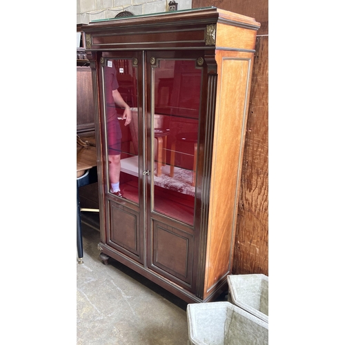 18 - A late 19th century French gilt metal mounted mahogany vitrine, width 94cm depth 37cm height 165cm... 