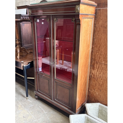 18 - A late 19th century French gilt metal mounted mahogany vitrine, width 94cm depth 37cm height 165cm... 