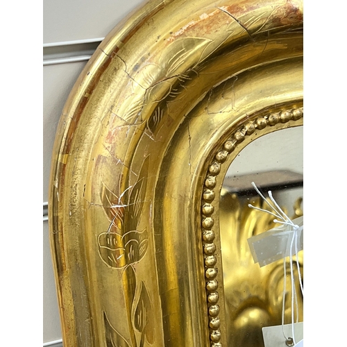 200 - A 19th century French giltwood overmantel mirror, width 100cm, height 141cm