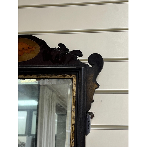 206 - A George III style inlaid fret cut wall mirror, width 52cm, height 80cm