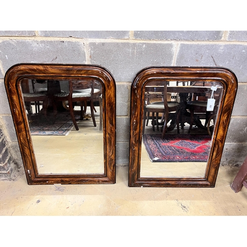 22 - A pair of Victorian wall mirrors with painted simulated grain, width 60cm, height 81cm