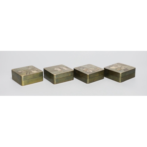 260 - Four Chinese inscribed bronze ink boxes, 7cm sq