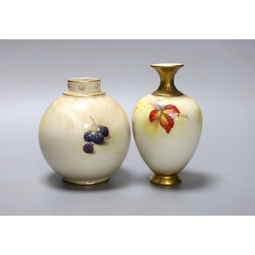 265 - Two hand painted Royal Worcester vases, the taller signed K.Blake, the other signed H.Price, tallest... 