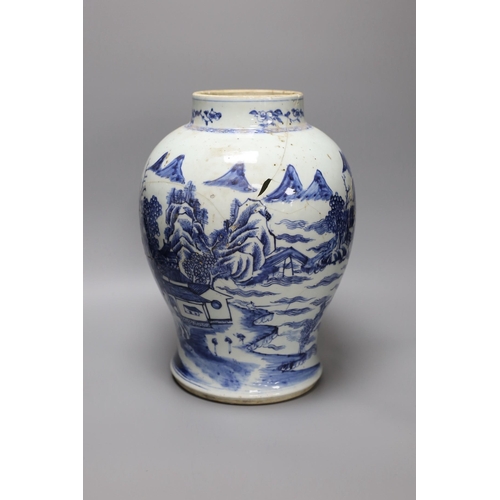 270 - An 18th century Chinese blue and white baluster jar, a.f., height 35cm