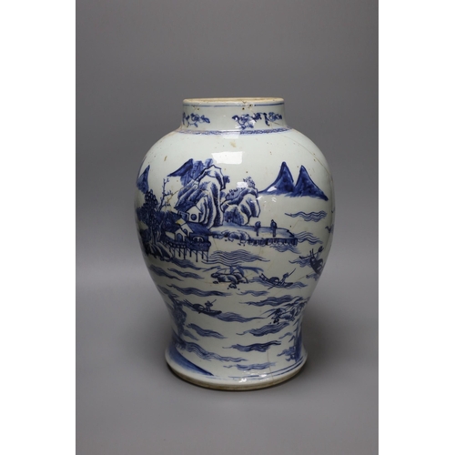 270 - An 18th century Chinese blue and white baluster jar, a.f., height 35cm