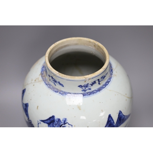 270 - An 18th century Chinese blue and white baluster jar, a.f., height 35cm