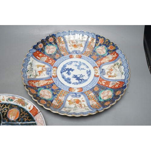 271 - Two Japanese Imari wall plates, Meiji period - largest 35cm diameter