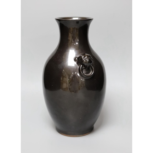 283 - A Chinese oil spot glaze two handled vase, 31cm