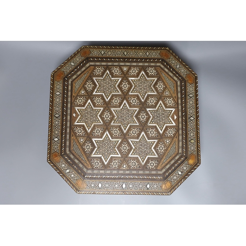 286 - A Moroccan inlaid bone and mother of pearl hexagonal casket, 33 x 33cm