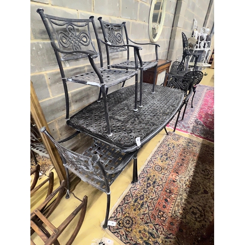 29 - A rectangular painted aluminium garden table, length 164cm, depth 96cm, height 71cm and four similar... 