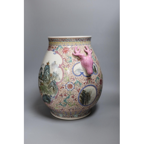 302 - An early 20th century Chinese famille rose vase, 36cm