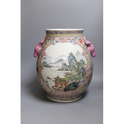 302 - An early 20th century Chinese famille rose vase, 36cm