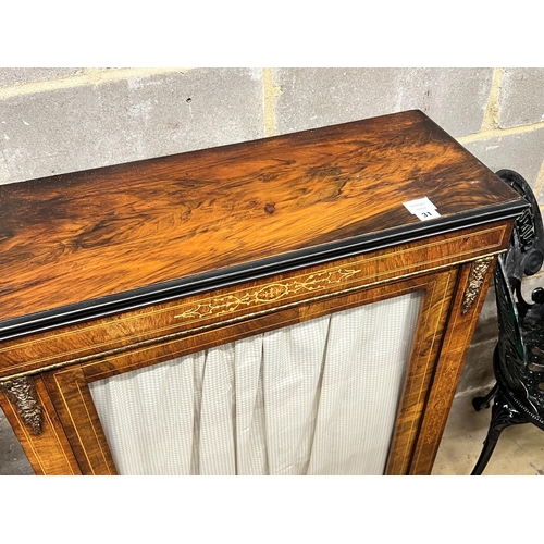 31 - A Victorian gilt metal mounted inlaid walnut pier cabinet, with a single glazed door, width 80cm, de... 