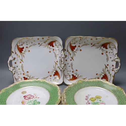 322 - A set of six Copeland Garrett Late Spode dessert dishes, painted with botanical specimens, together ... 