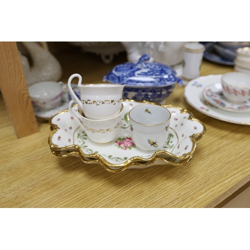 327 - A group of Staffordshire blue and white pottery, including a sauce tureen and cover, together with a... 