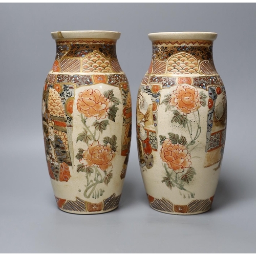 336 - A pair of Satsuma pottery vases, c.1900, 25cm tall