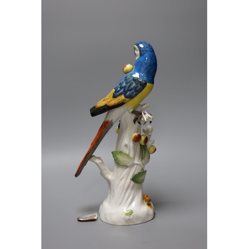 341 - An early 20th century Meissen porcelain model of a perched parrot, 31.5cm tall