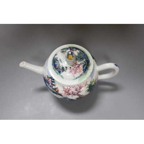 345 - A Qianlong famille painted rose bullet shaped teapot and cover, 13.5cm tall