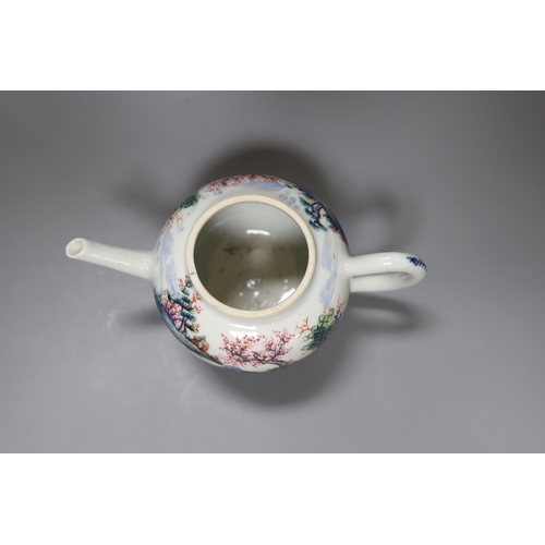 345 - A Qianlong famille painted rose bullet shaped teapot and cover, 13.5cm tall