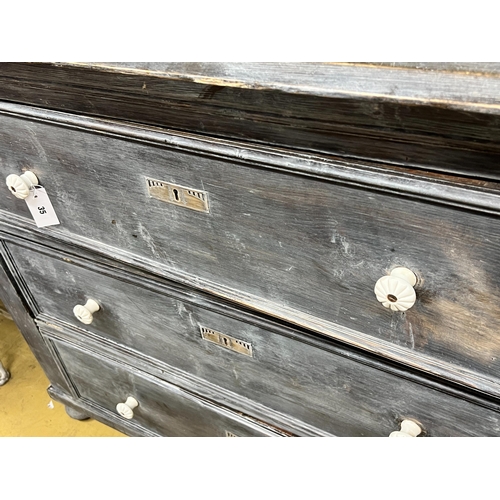 35 - A 19th century East European painted pine three drawer chest, width 133cm, depth 62cm height 106cm... 