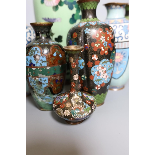 366 - Assorted Japanese Meiji cloisonne vases, tallest 30cm