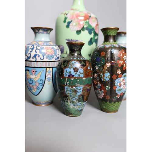 366 - Assorted Japanese Meiji cloisonne vases, tallest 30cm