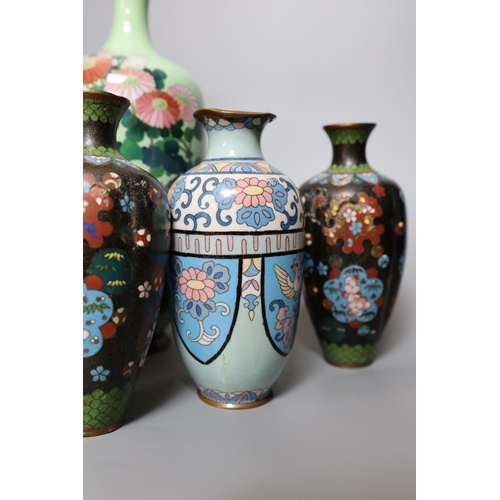 366 - Assorted Japanese Meiji cloisonne vases, tallest 30cm