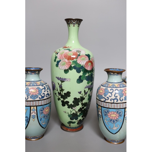 366 - Assorted Japanese Meiji cloisonne vases, tallest 30cm