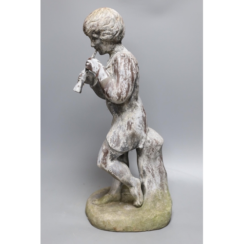 377 - A 20th century lead garden statue of Pan, 58cms high.