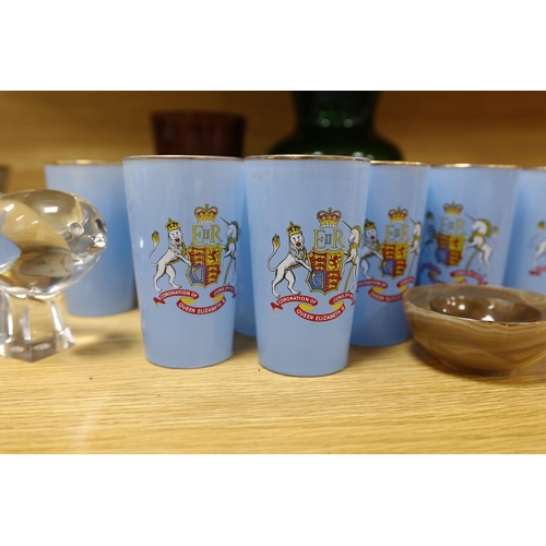 396 - An assortment of twenty-four Coronation glasses in celebration of Queen Elizabeth II, together with ... 