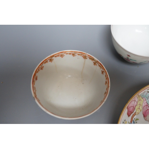 427 - A 19th century Chinese Tobacco Leaf pattern saucer and four various teabowls