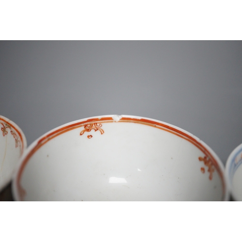 427 - A 19th century Chinese Tobacco Leaf pattern saucer and four various teabowls