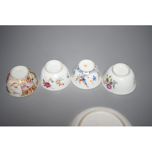 427 - A 19th century Chinese Tobacco Leaf pattern saucer and four various teabowls