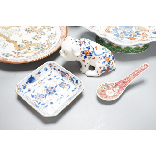 435 - A group of Chinese and Japanese porcelain including an 18th century square Imari dish, a 19th centur... 