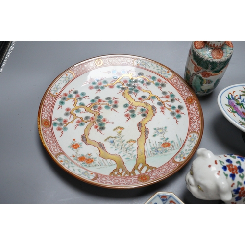 435 - A group of Chinese and Japanese porcelain including an 18th century square Imari dish, a 19th centur... 