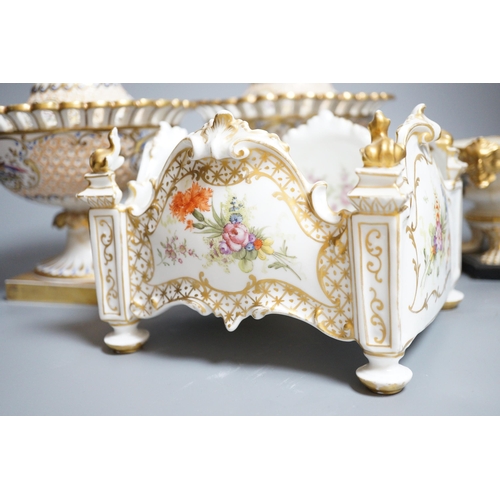 444 - A pair of 19th century continental porcelain tazzas together with a smaller example and planter (4),... 