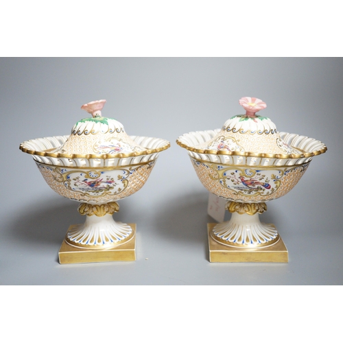 444 - A pair of 19th century continental porcelain tazzas together with a smaller example and planter (4),... 