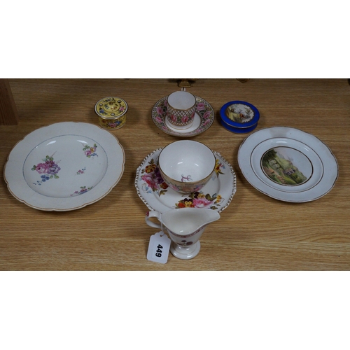 449 - Sampson, Hancock, a Derby inkwell and cover, a similar coffee can, saucer and slop bowl, chantilly p... 