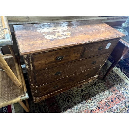 52 - A 19th century part painted stained pine chest, length 110cm, depth 43cm, height 86cm