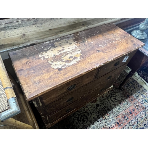 52 - A 19th century part painted stained pine chest, length 110cm, depth 43cm, height 86cm