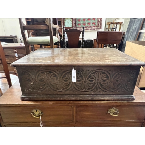 58 - An 18th century carved oak bible box, length 76cm, depth 49cm, height 26cm