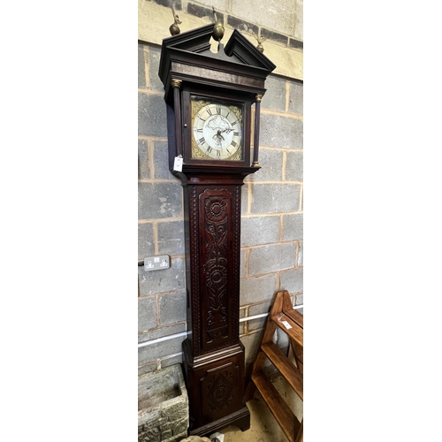 6 - A George III later carved oak cased 30 hour longcase clock, marked Evans, Salop, height 234cm