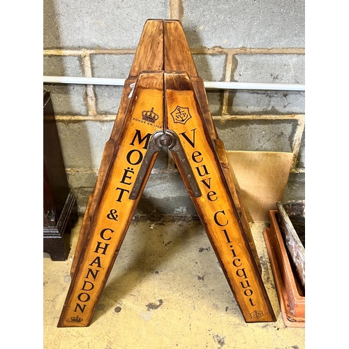 7 - A pair of vintage style walnut folding cellar steps painted with champagne brands