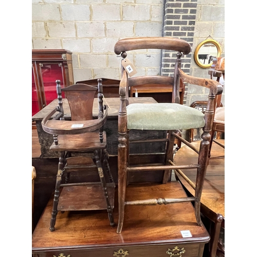 70 - A Victorian beech child's high chair and a later metamorphic child's chair